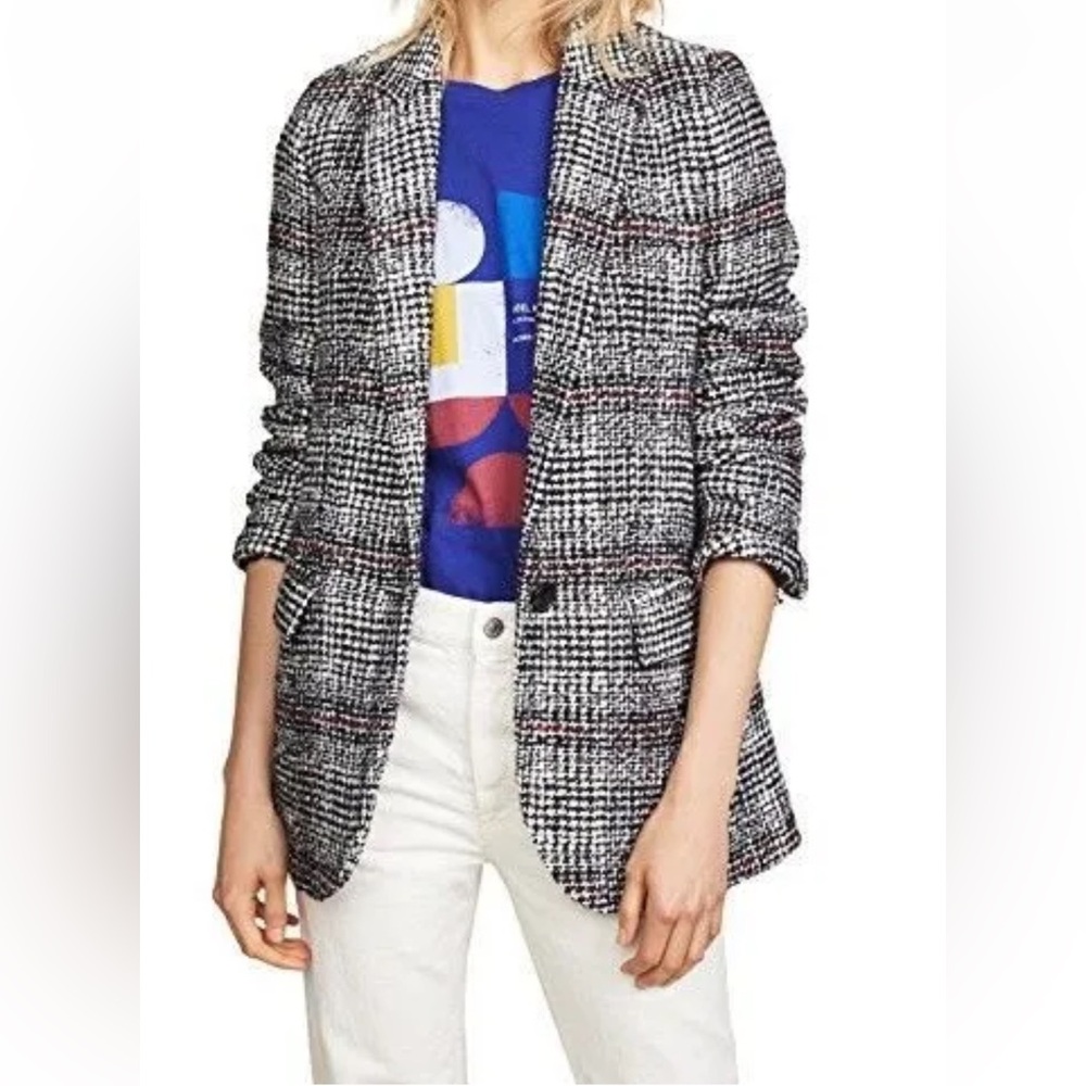 Etoile Isabel Marant black white plaid blazer jacket boxy boyfriend check wool